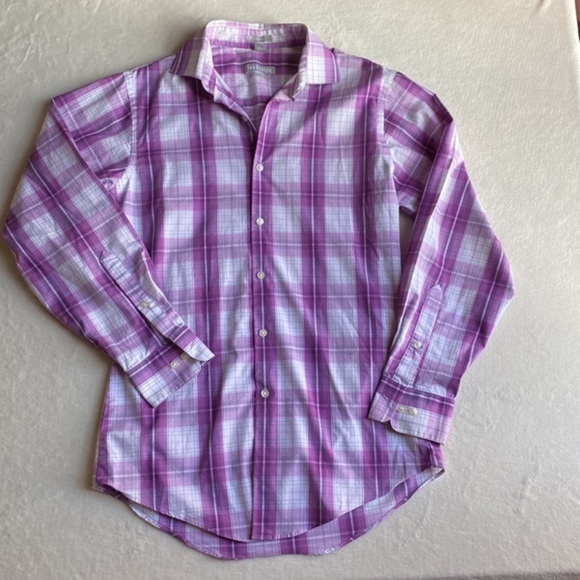 Classic Style: Van Heusen Fitted Purple & White Plaid Shirt - Size‎ 14 1/2 - Picture 1 of 5